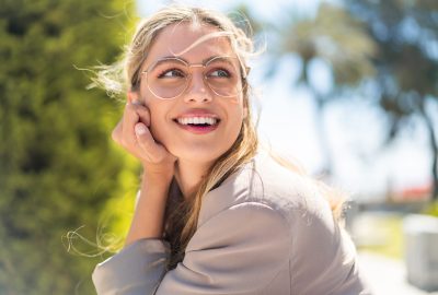 Pretty,Blonde,Uruguayan,Woman,With,Glasses,At,Outdoors,With,Happy